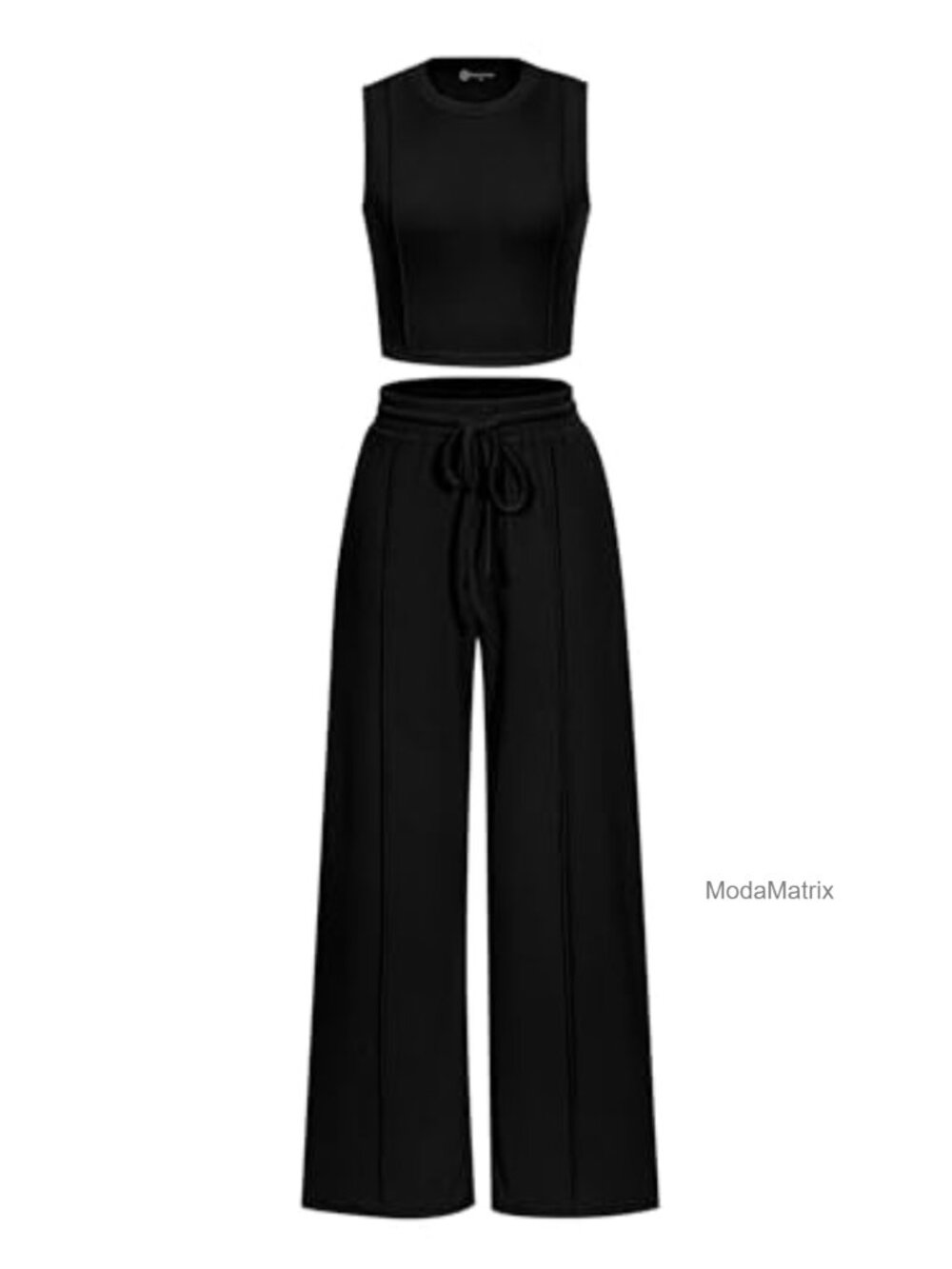 Women's 2 Piece Lounge Set: Knit Crop Tank & Wide Leg Pants S M L XL